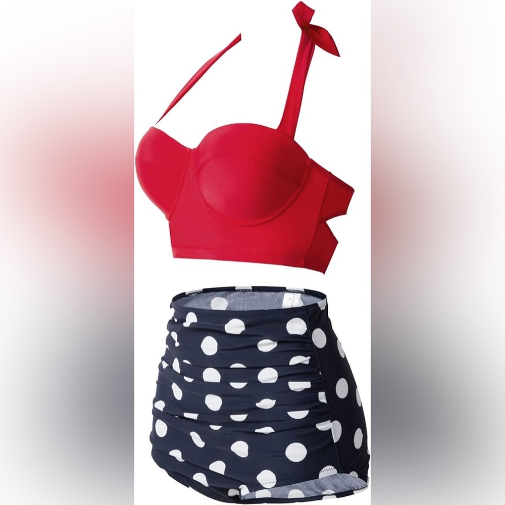 NWT Vintage Retro Polka High Waisted Underwire Bikini Two Piece
